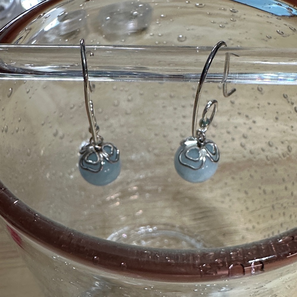 Pandora Compose Dangle Swirl Hook with Something Blue Aquamarine Earrings.